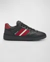 Bally Low-top Leather Sneakers With Stripe And Perforations In Black/black/