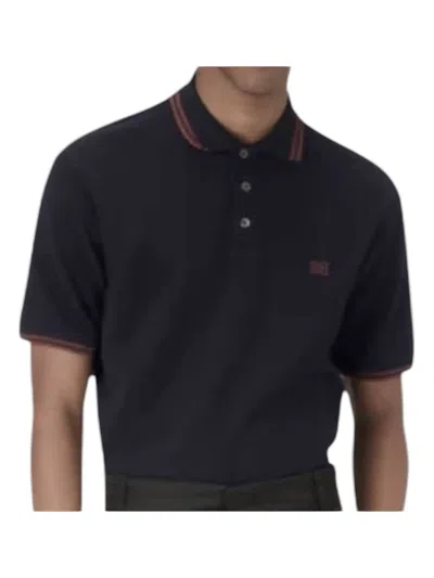 Bally Men's Regular Fit Cotton Polo Shirt In Black Tipped In Blue