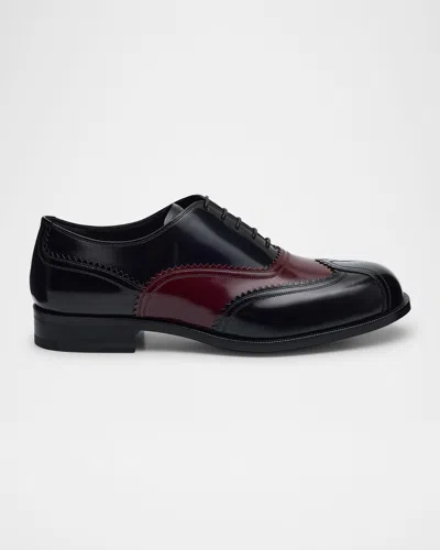 Bally Men's Steel Two-tone Wingtip Derby Shoes In Blk/bitterchocolate