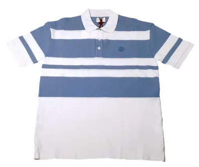 Bally 6303076 Men's Bone/blue Striped Organic Cotton Polo Shirt Size S In Multi