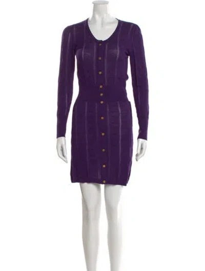 Pre-owned Bally Merino Wool Mini Dress In Purple