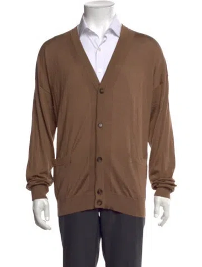 Pre-owned Bally Merino Wool V-neck Cardigan W/ Tags In Brown