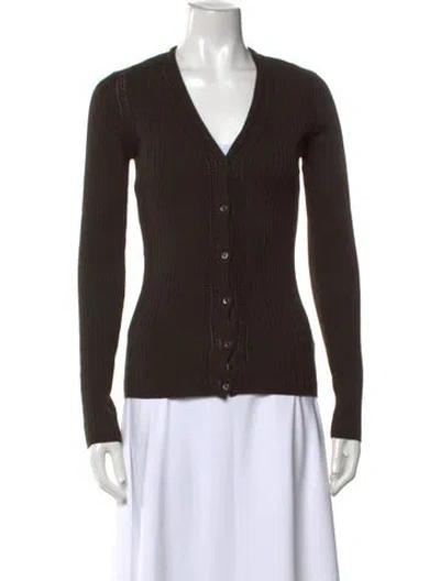 Pre-owned Bally Merino Wool V-neck Sweater In Brown