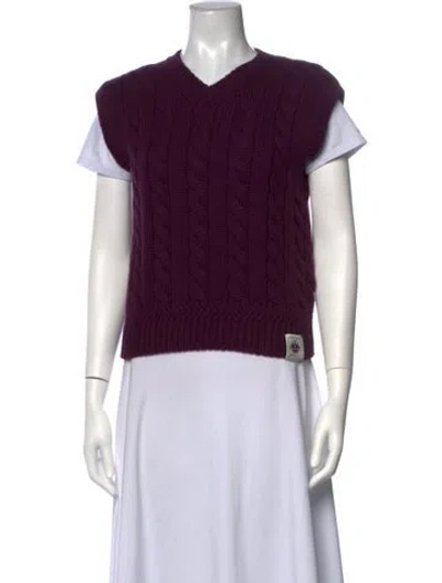 Pre-owned Bally Merino Wool V-neck Top In Purple