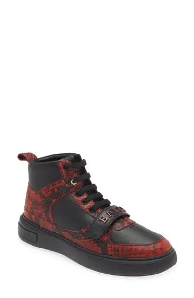 Bally Merryk Snakeskin Embossed High Top Sneaker In Red/black