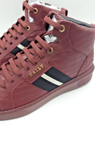 Pre-owned Bally Meson Snakeskin Embossed Leather High Top Sneakers Us 11 Jg23094 In Red