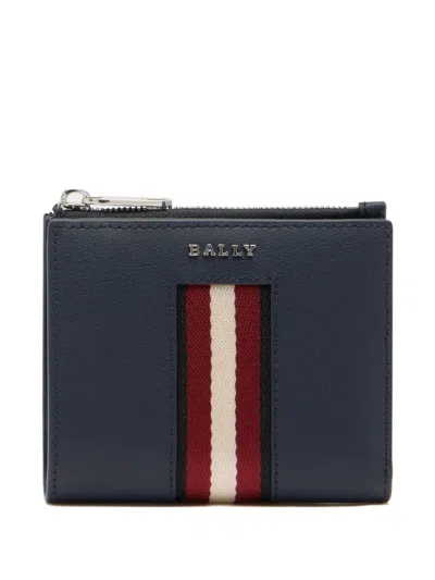 Bally Metal Logo Leather Wallet In Blue