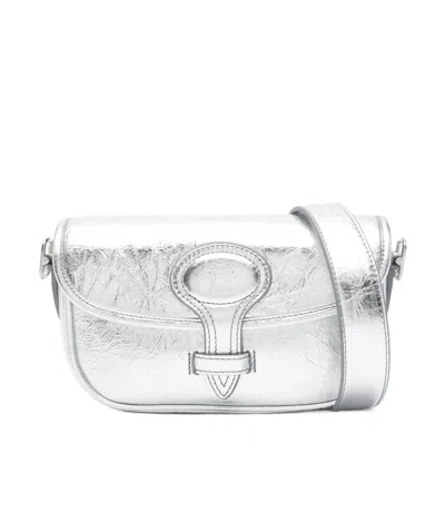 Bally Metallic-leather Flap Shoulder Bag In Silver