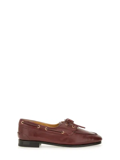 Bally Moccasin Plume With Polished Leather Upper And Decorative Bow In Brown