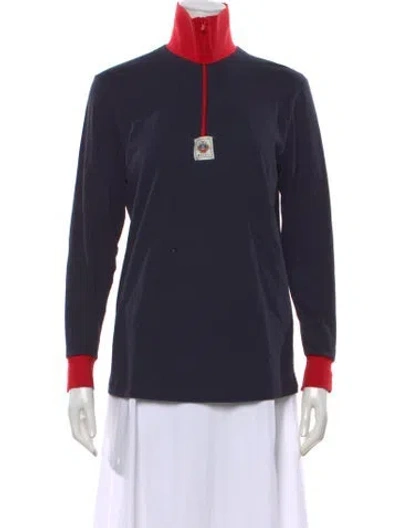 Pre-owned Bally Mock Neck Long Sleeve Top In Blue