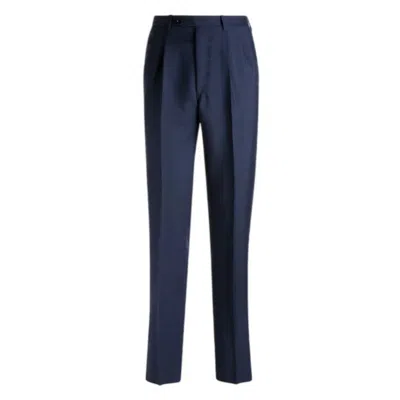 Bally Mohair Wool Straight Tailored Trousers In Blue