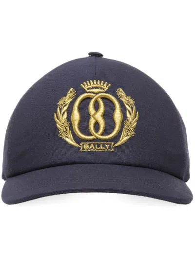 Bally Monogram-embroidered Cotton Cap In Blue