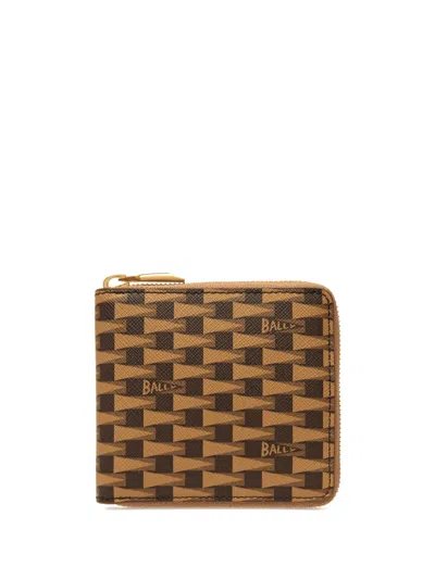 Bally Monogram Zipped Wallet In Brown