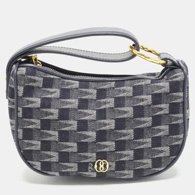 Pre-owned Bally Moon Mini Navy Blue Monogram Canvas And Leather Clutch Bag