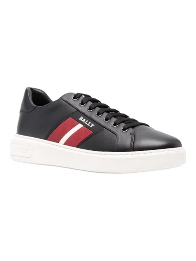 Bally Mylton 6239629 Black Calf Embossed Leather Sneakers In Blue