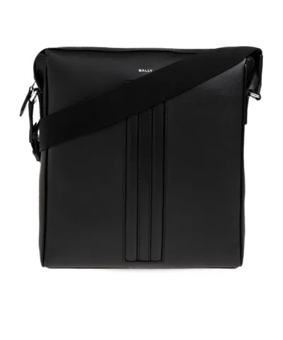Bally Mythos Logo Lettering Striped Messenger Bag In Black