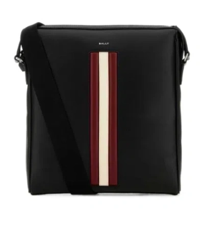 Bally Mythos Logo Lettering Striped Messenger Bag In Black Red Bone Pall