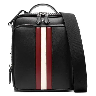 Bally Mythos Stripe Leather Crossbody Bag In ["black","two Tone"]