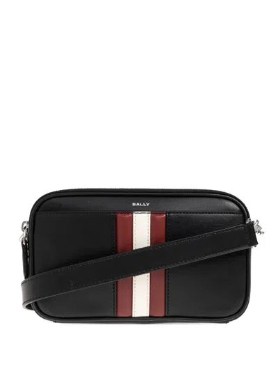 Bally Mythos Striped Leather Shoulder Bag In Black