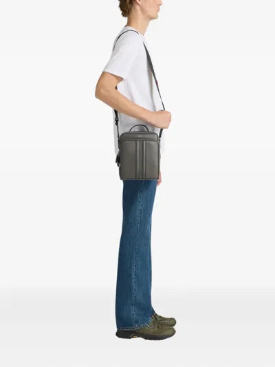 Bally Mythos Zip Leather Shoulder Bag In Gray