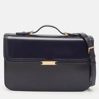 Pre-owned Bally Navy Blue Brushed Leather Deco' Briefcase