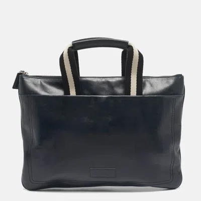Pre-owned Bally Navy Blue Leather Tigan Business Bag