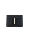 Bally Navy Blue Textured Leather Stripe Clip In Black