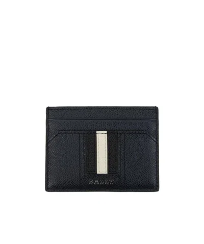 Bally Navy Blue Textured Leather Stripe Clip In Black