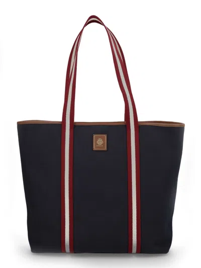 Bally Navy Eb Ribbon Striped Tote Bag In Black