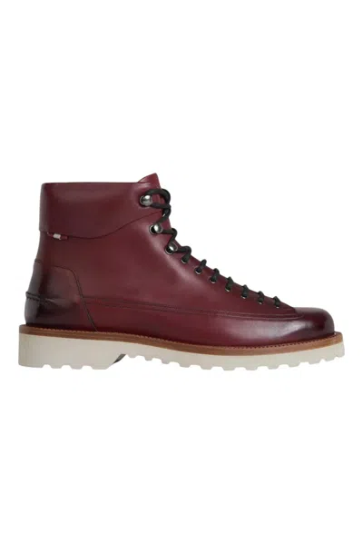 Bally Norkwel 6239798 Men's Heritage Red Calf Leather Ankle Boots In Burgundy