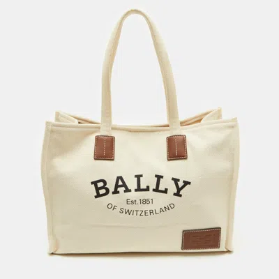 Pre-owned Bally Off Beige Canvas Crystalia Shopping Tote In White