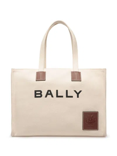 Bally Off White Cotton Canvas Leather Bag In Natural/cuero+oro