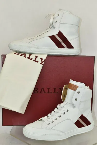 Pre-owned Bally Oldani White Leather Hi Top Lace Up Logo Stripe Sneakers Us 9 D 42