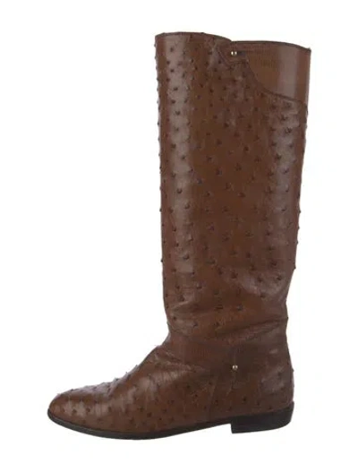 Pre-owned Bally Ostrich Riding Boots In Brown