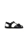 Bally Black Calfskin Leather Sandals With Metal Trim And Buckle Closure In Black