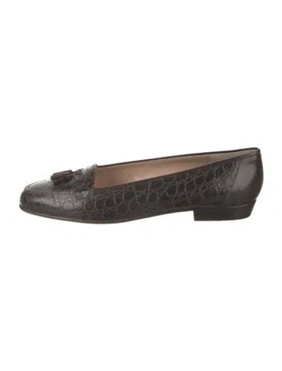 Pre-owned Bally Patent Leather Animal Print Loafers In Black