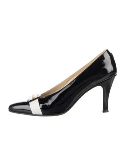 Pre-owned Bally Patent Leather Colorblock Pattern Pumps In Blue