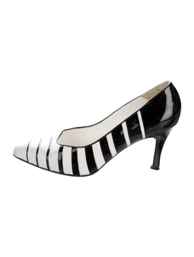 Pre-owned Bally Patent Leather Striped Pumps In White