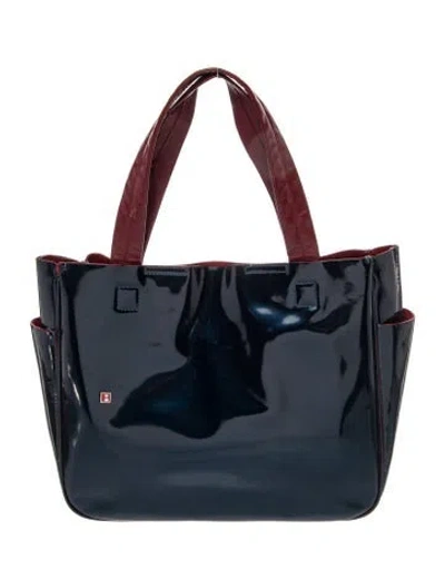 Pre-owned Bally Patent Leather Top Handle Bag In Blue