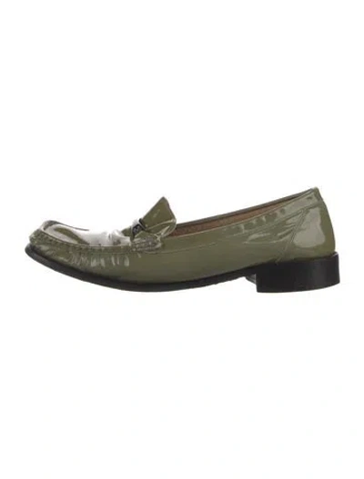 Pre-owned Bally Patent Leather Whipstitch Trim Loafers In Green