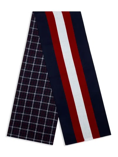 Bally Patterned-jacquard Reversible Wool Scarf In Blue