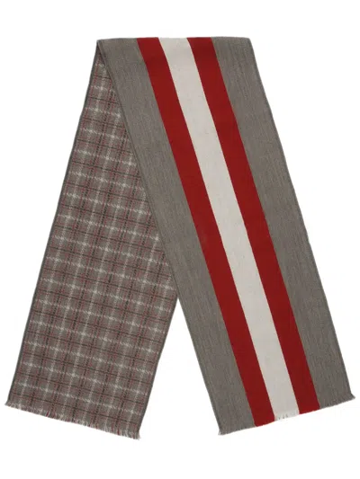 Bally Patterned-jacquard Reversible Wool Scarf In Grau