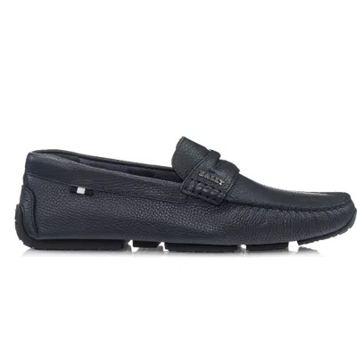 Bally Pavel 6217578 Men's Navy Bovine Printed Leather Driver Shoes In Blue