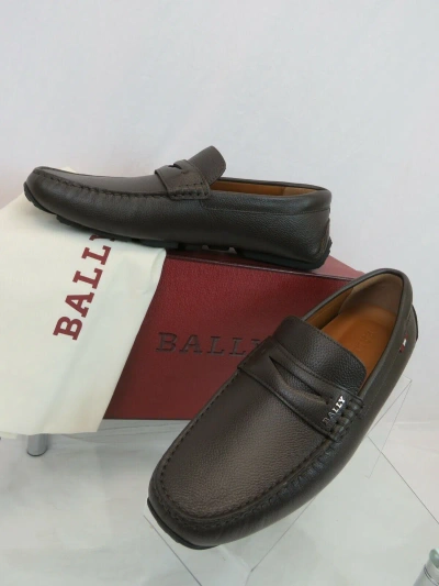 Pre-owned Bally Pavel Brown Leather Web Logo Loafers Driving Moccasins Us 11.5 Eee 44.5