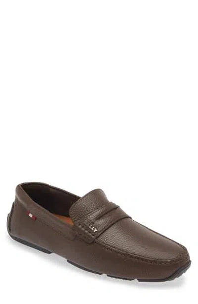 Bally Pavel Penny Driving Loafer In Coffee Bovine Graine