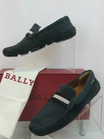 Pre-owned Bally Pearce Oak Dark Green Suede Web Logo Driving Loafers 8.5 D 41.5 Italy