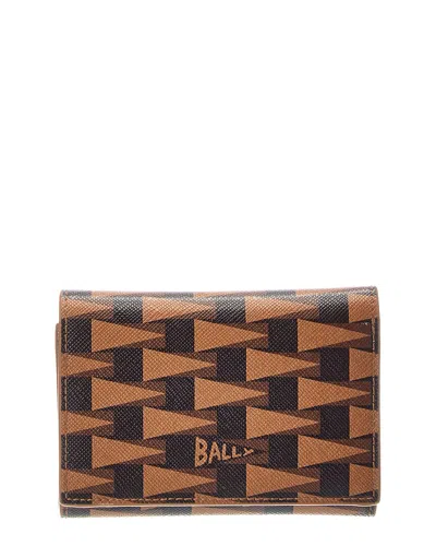 Bally Pennant Leather Card Holder In Brown