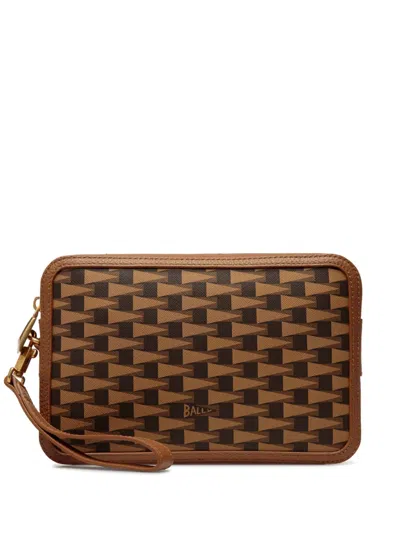 Bally Pennant Leather Clutch Bag In Brown