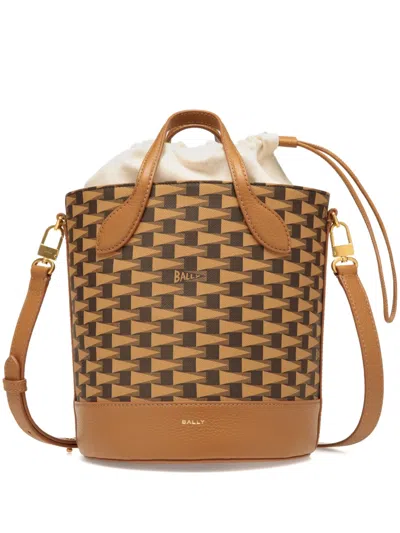 Bally Pennant Logo-print Bucket Bag In Brown