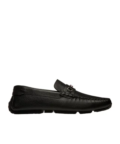 Bally Pilot Driver Ebano Grained Leather Loafers In Black